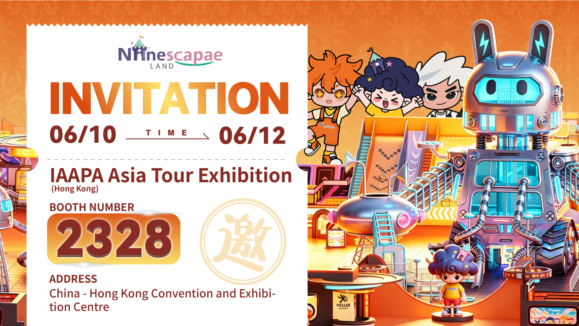 IAAPA Asia 2026 NinescapeLand booth invitation — landscape format